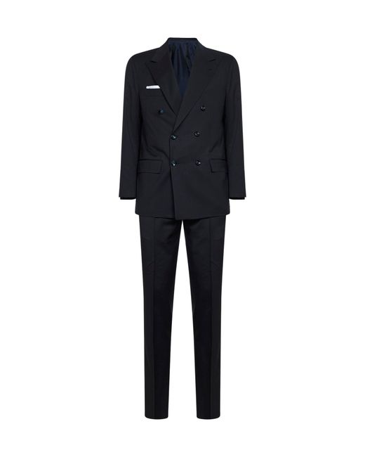 Kiton Black Virgin Wool Double-Breasted Suit for men