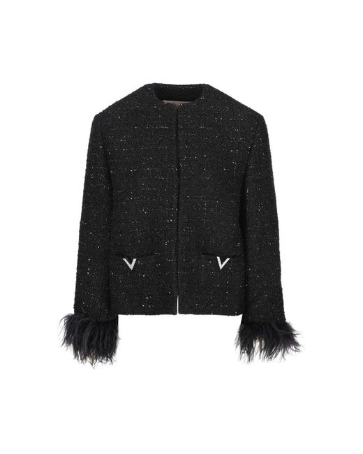 Valentino Black Logo Plaque Long-Sleeved Jacket