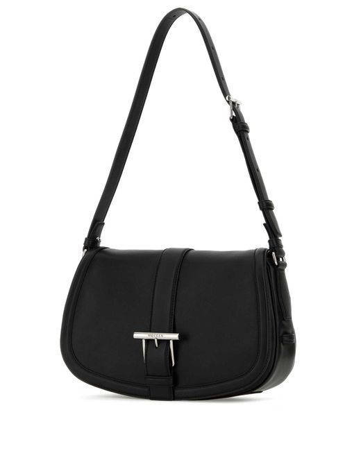 Alexander McQueen Black Leather Large Satchel Crossbody Bag