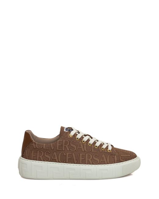 Versace Brown Sneaker With Logo All-over for men
