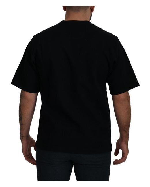 Dolce & Gabbana Black Cotton Printed Crewneck Tee T-Shirt Polyester for men