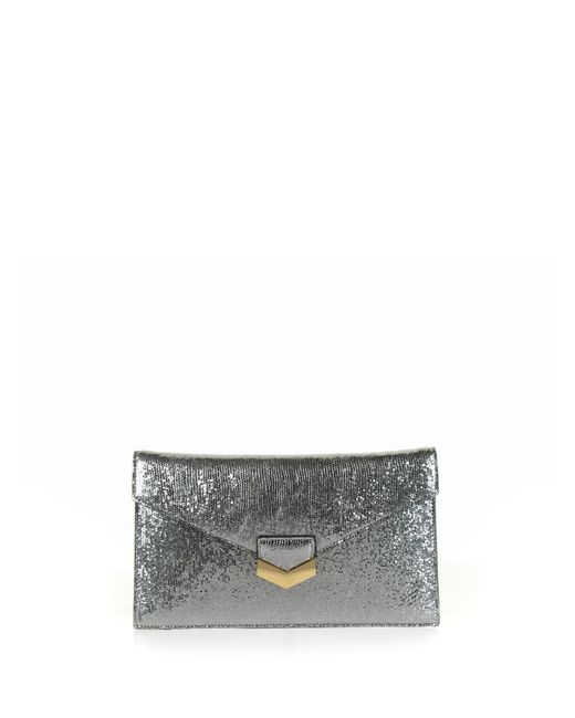 DeMellier London Gray Leather Clutch Bag With Shoulder Strap