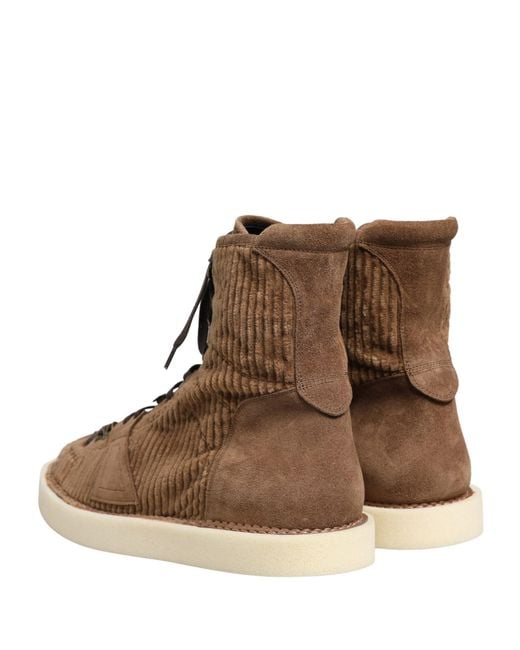 Dolce & Gabbana Brown Corduroy High Top Oxford Boots Cotton Calf Leather for men