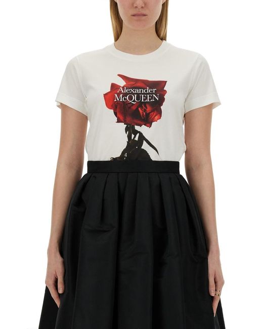 Alexander McQueen Black Shadow Rose Print T-Shirt