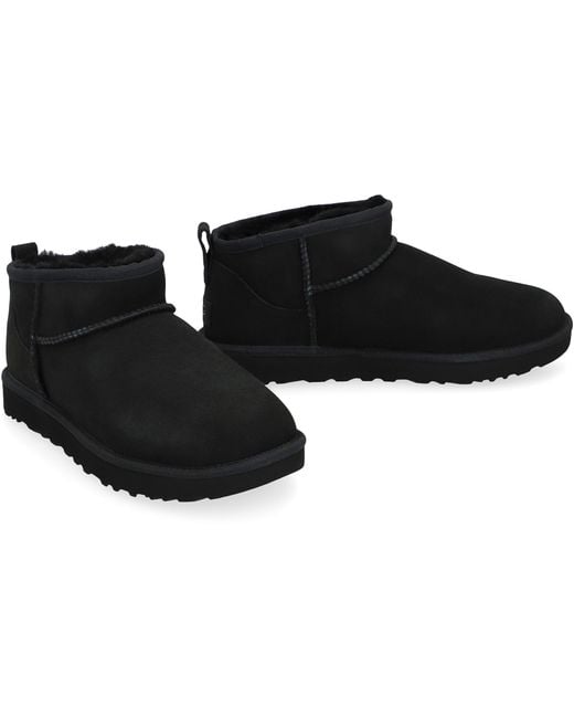 Ugg Black Classic Ultra Mini Boots Ovine Leather