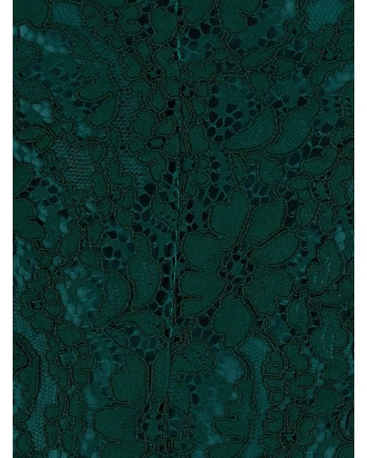 Le Plain Green Long Dress With Lace Sleeves
