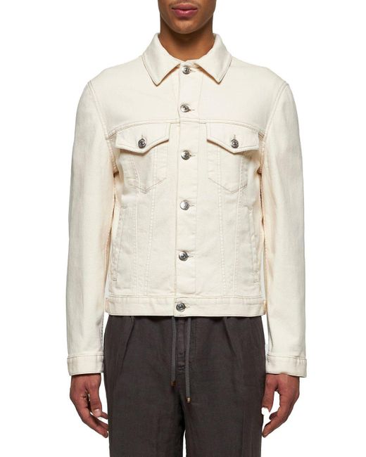 Brunello Cucinelli White Ivory Denim Four Pocket Jacket for men