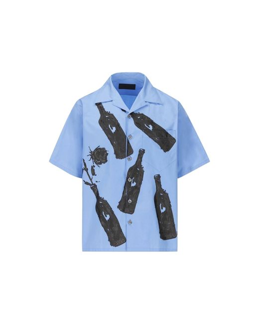 Prada Blue Printed Cotton Shirt for men