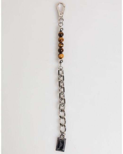 Dolce & Gabbana White Chain Brass Beaded Lobster Clasp Logo Bracelet Real Natural Gem Zamak for men