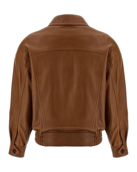 Saint Laurent Brown Leather Bomber Jacket