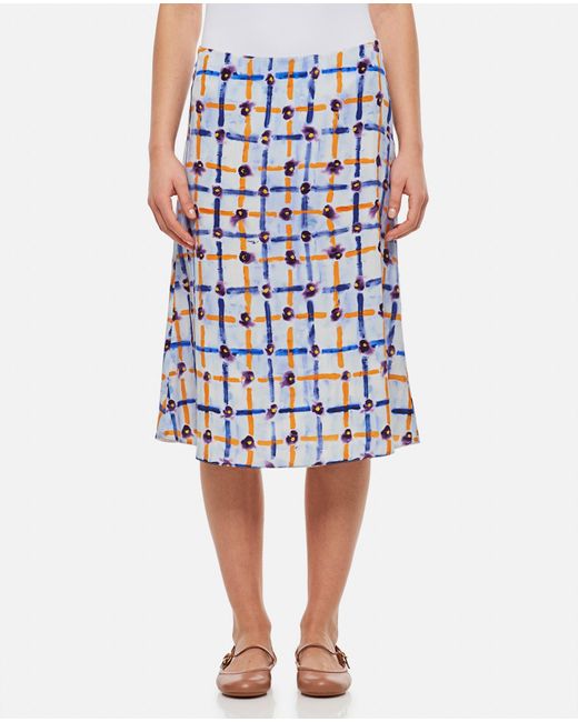 Marni White Midi A-Line Pattern Skirt