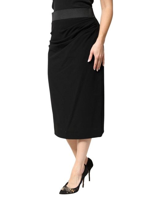 Dolce & Gabbana Black Wool High Waist Pencil Cut Midi Skirt 05+Pa+Wv
