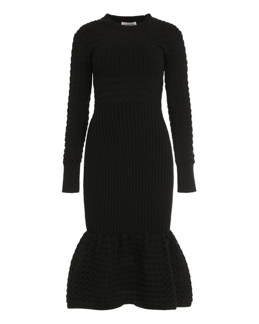 Alexander McQueen Black Ribbed Knit Midi Dress