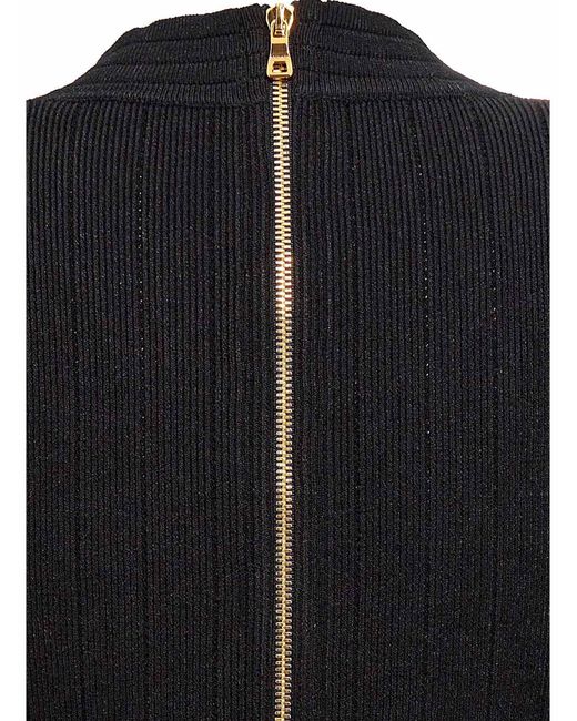 Balmain Black Knitted V-Necked Dress