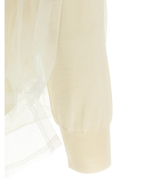 Comme des Garçons Natural Tulle-Detail Knit Cardigan