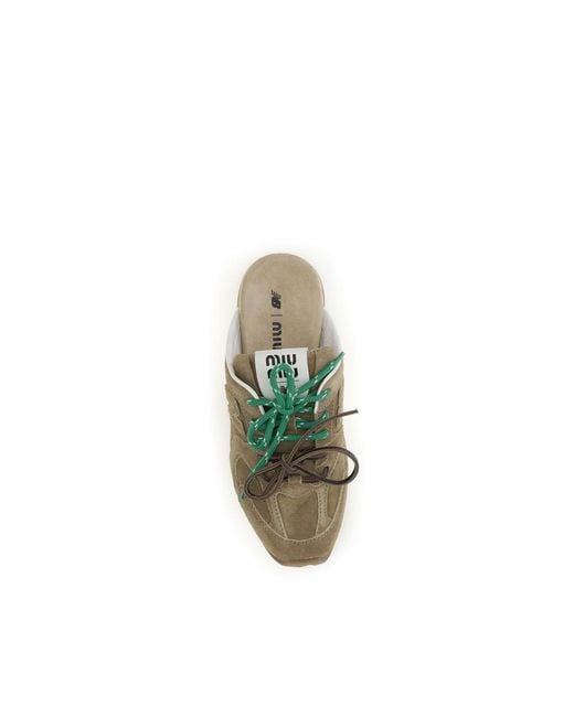 Miu Miu Green Beige Calf Leather Bos Taurus Athletic Sneakers