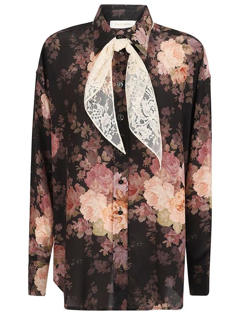 Zimmermann Black Illustration Lace Scarf Shirt