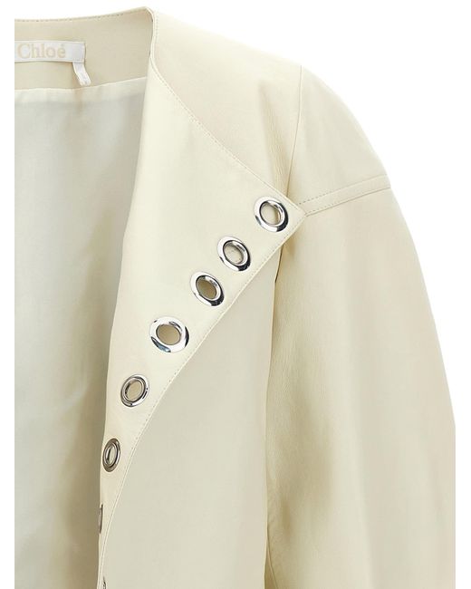 Chloé White Studded Leather Jacket Casual Jackets, Parka