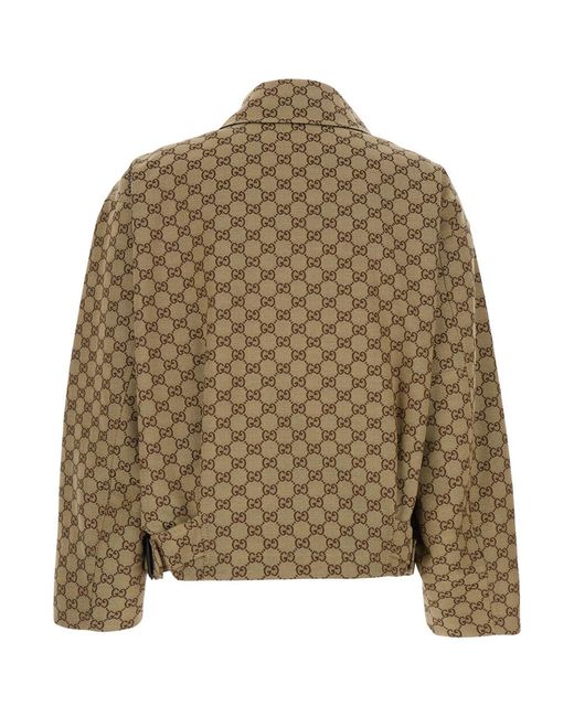 Gucci Brown Jacket With Gg Motif, Cotton Coat
