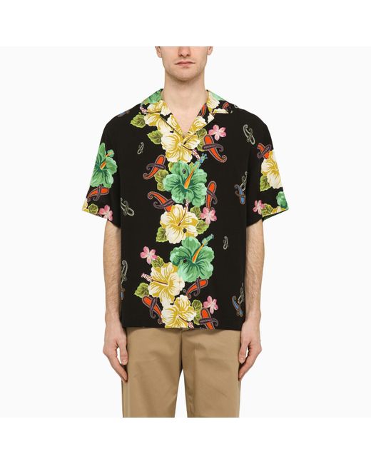 Etro Green Viscose Floral Print Shirt for men