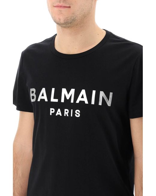 Balmain Black Metallic Logo T-Shirt for men