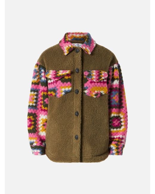Mc2 Saint Barth Green Khaki Overshirt Elys With Crochet Sleeves Jacket