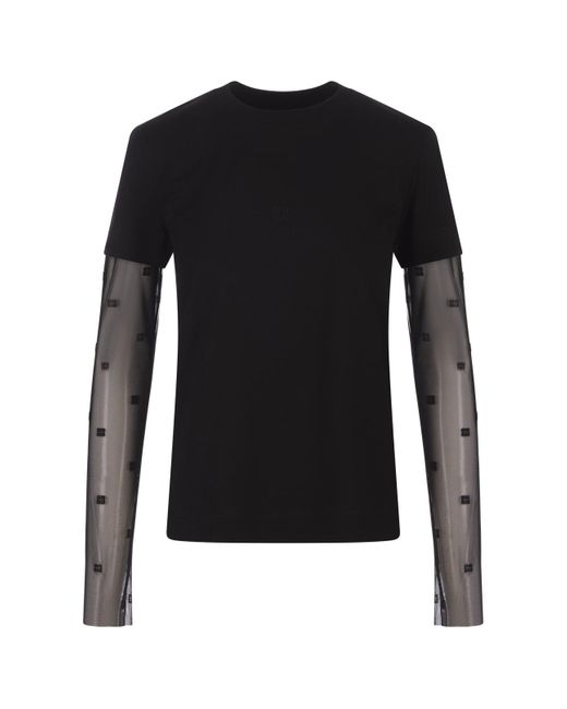 Givenchy Black T-Shirt With 4G Plumetis Tulle