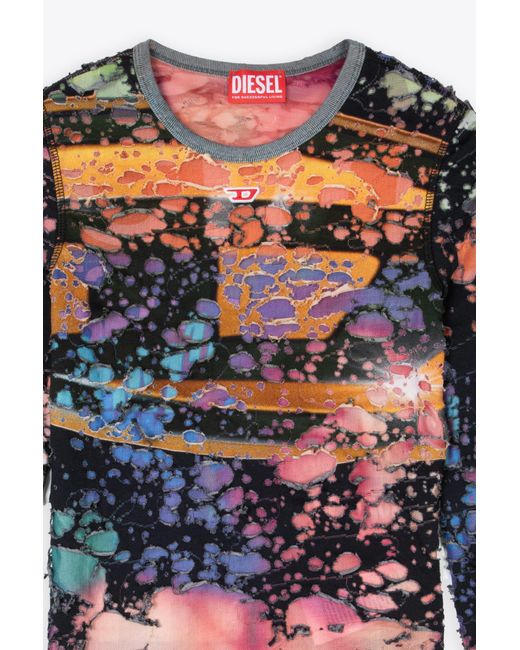 DIESEL White T-Miley Multicolour Destroyed Jersey Long Sleeves Top