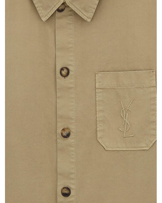 Saint Laurent Natural Oversized Cotton Shirt With Logo for men