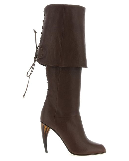 McQueen Brown Horn Heel Boots Lamb Leather (Ovis Aries) Boots, Ankle