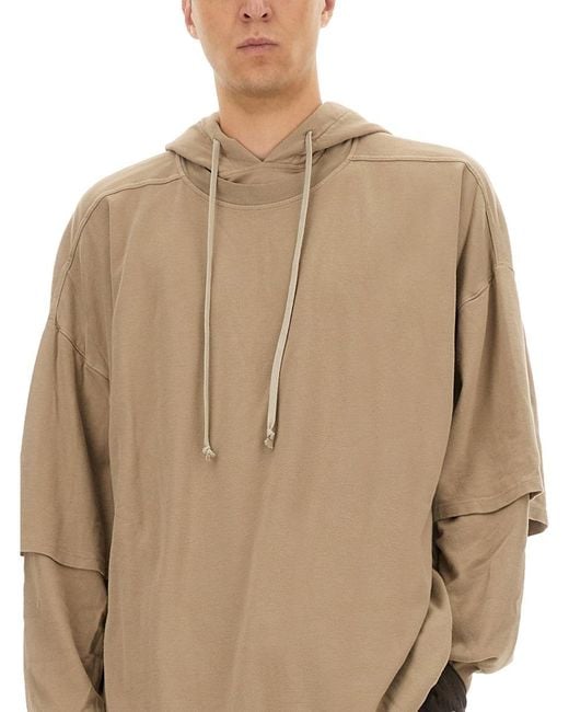 Rick Owens Natural Tommy Hustler Hoodie Cotton Sweatshirts for men