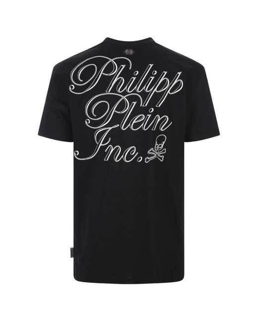 Philipp Plein Black T-Shirt With Tm Print On Front And Back for men