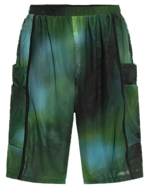 Y-3 Green Printed Cargo Shorts for men