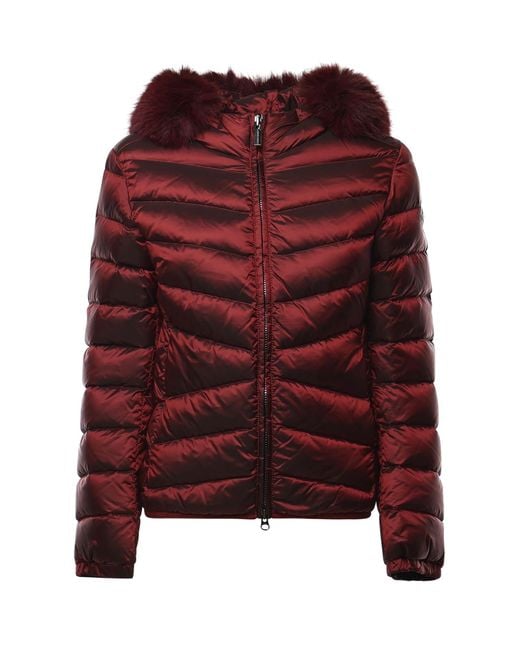 Colmar Red Quilted Down Jacket With Faux Fur