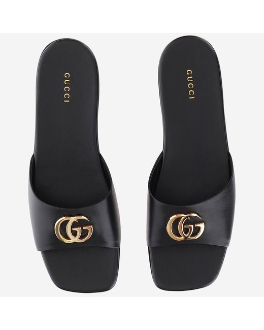 Gucci Black Leather Slider Sandals Lamb