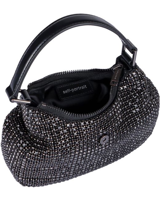 Self-Portrait Black Diamante Crescent Bow Handbag