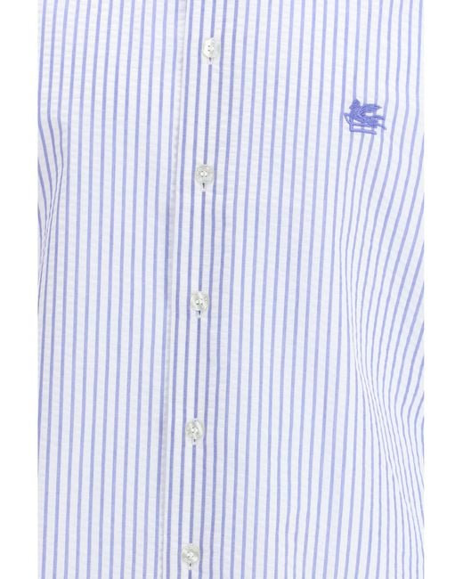 Etro Blue Striped Cotton Shirt With An Embroidered Pegaso Logo On The Chest for men