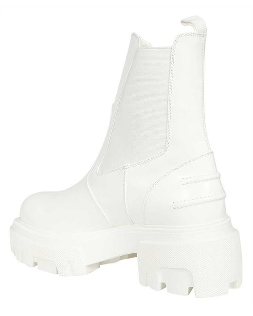 MSGM White Leather Ankle Boots