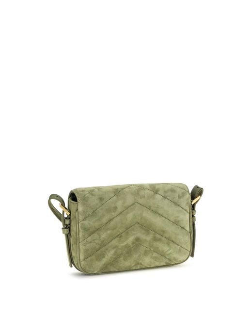Saint Laurent Green Shoulder Bag Loulou Suede