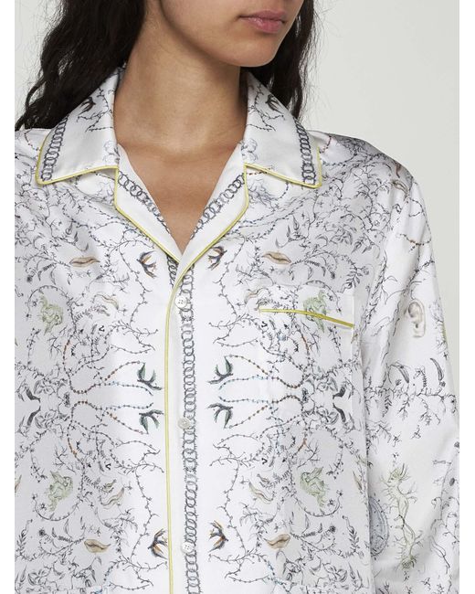 Fabiana Filippi Gray Foliage Print Silk Shirt