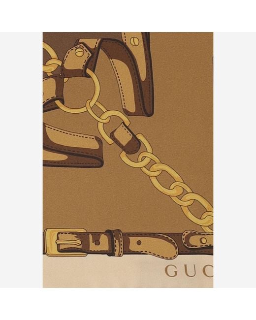 Gucci Natural Printed Silk Twill Scarf