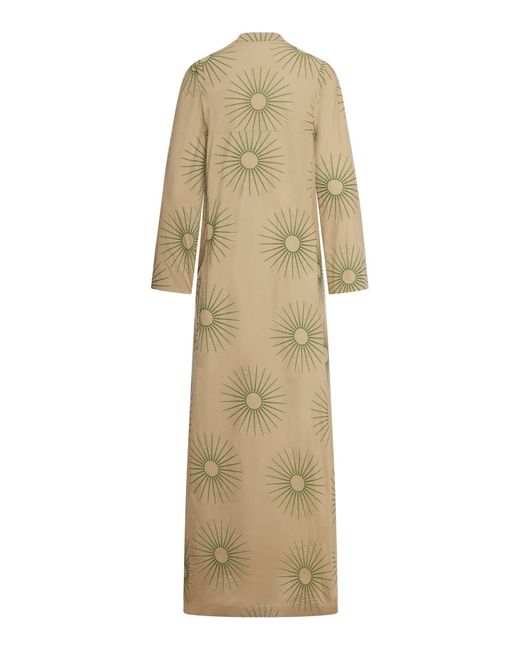 Dries Van Noten Natural Embroidered-pattern Round-neck Cotton Maxi Dress