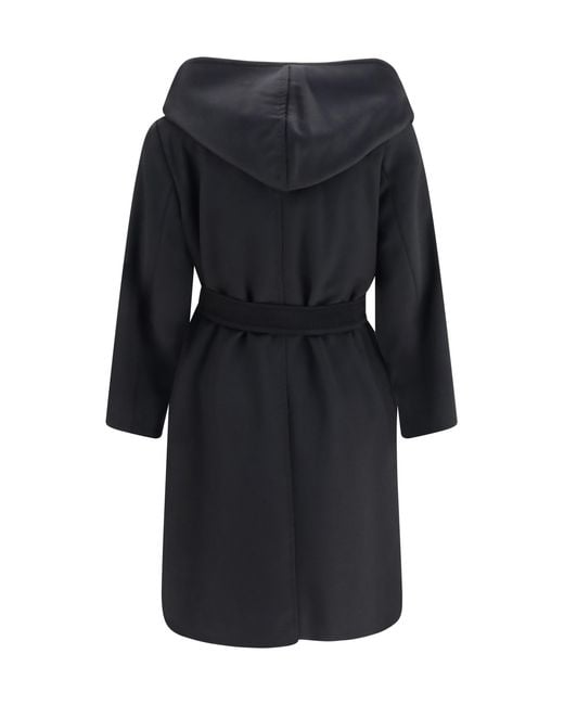 Max Mara Black Wool Drap Robe Coat