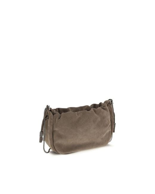 Brunello Cucinelli Gray Brown Calf Leather Bos Taurus Shoulder Bag
