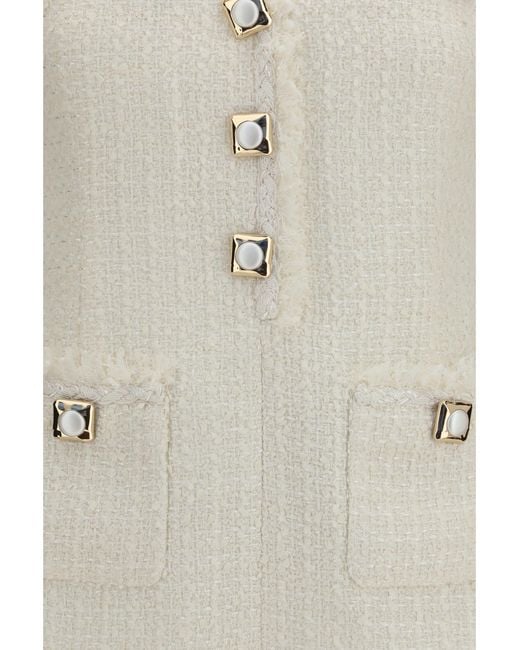 Self-Portrait Natural Sleeveless Bouclé Mini Dress