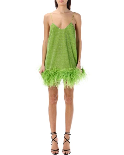 Oseree Green Lumière Feather Mini Dress