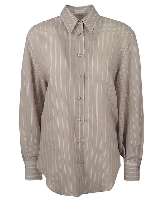 Brunello Cucinelli Gray Pinstripe Shirt
