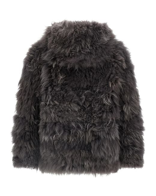 Simonetta Ravizza Gray Flen Coat Goat Fur