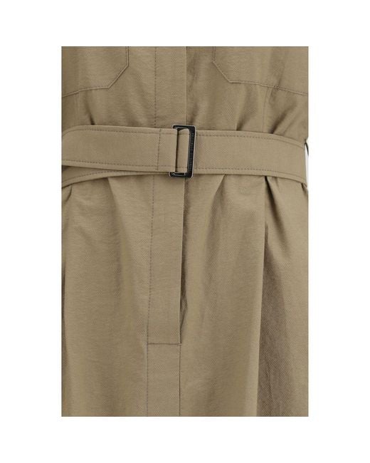 Brunello Cucinelli Green Beige Cotton Casual Dress