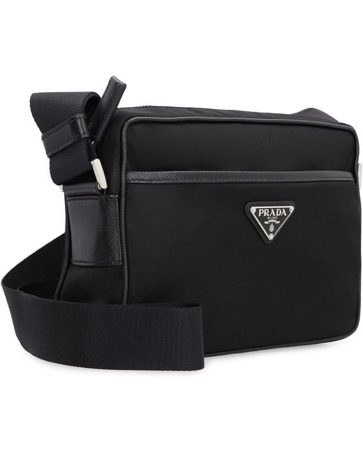Prada Black Messenger Bag Re-Nylon Calf Leather for men